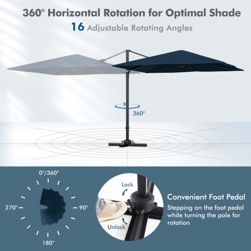 Costway Patio 9.5FT Square Cantilever Offset Hanging Umbrella 2-Tier 360° Outdoor