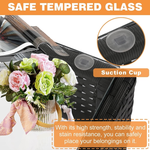 Courtyard furniture 4-piece outdoor indoor wicker patio with table and beige cushion is suitable for backyard lawn porch garden balcony, black.