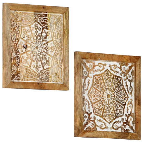 VIDAXL  Hand-Carved Wall Panels 2 PCs Solid Wood 40X40X1.5 Cm In Mango