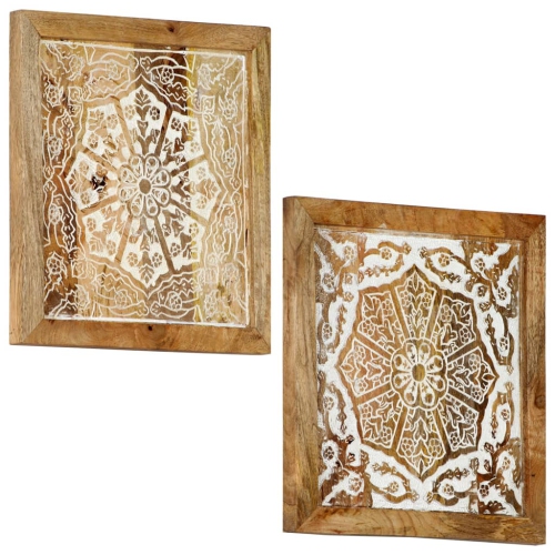 VIDAXL  Hand-Carved Wall Panels 2 PCs Solid Mango Wood 60X60X2.5 Cm