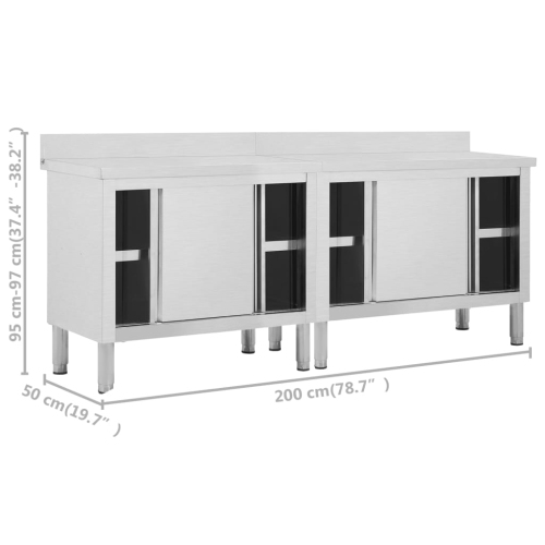 Tables de travail avec portes coulissantes vidaXL 2pcs 200x50x(95-97)cm acier inoxydable