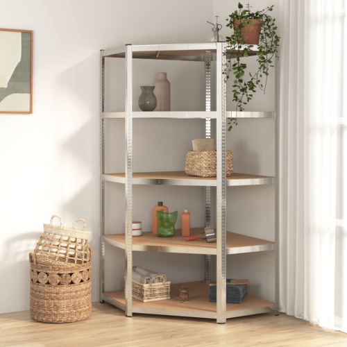 VIDAXL  5-Layer Corner Shelf Silver Steel&engineered Wood