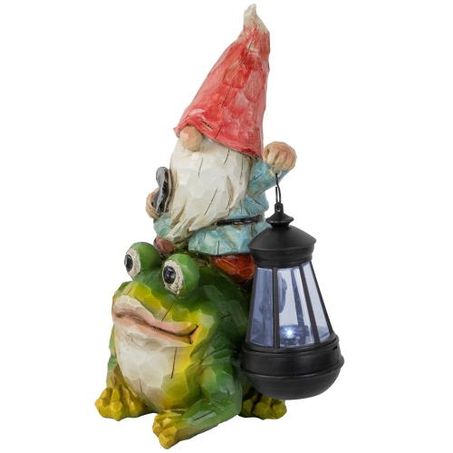 LED Solar Lighted Gnome and Frog Outdoor Garden Statue - 12.5"