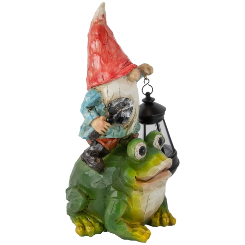 LED Solar Lighted Gnome and Frog Outdoor Garden Statue - 12.5"