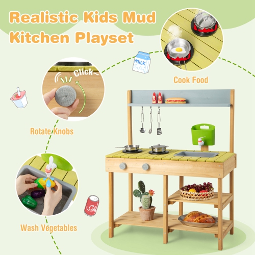 Costway Outdoor Mud Kitchen Set, Outdoor Play Kitchen Set with Removable Water Box