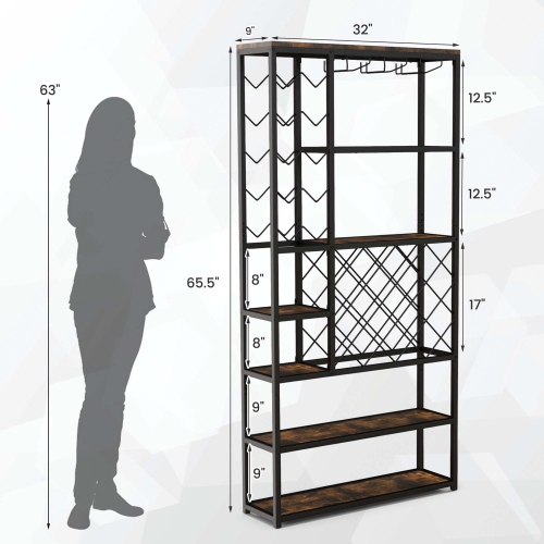 Costway Industrial Wine Rack Multi-purpose Freestanding Bakers Rack with Glass Holder