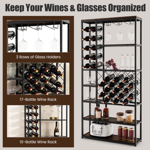 Costway Industrial Wine Rack Multi-purpose Freestanding Bakers Rack with Glass Holder