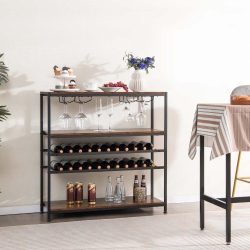 Costway Rustic 5-tier Wine Rack Table 22 Bottle Wine Cabinet Freestanding with Glass Holder