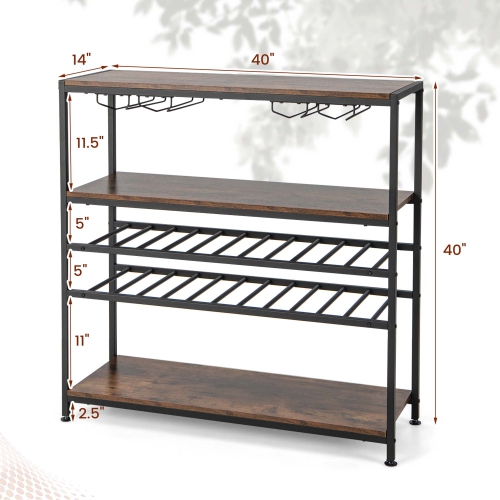 Costway Rustic 5-tier Wine Rack Table 22 Bottle Wine Cabinet Freestanding with Glass Holder