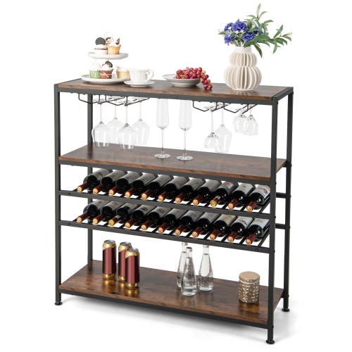 Costway Rustic 5-tier Wine Rack Table 22 Bottle Wine Cabinet Freestanding with Glass Holder
