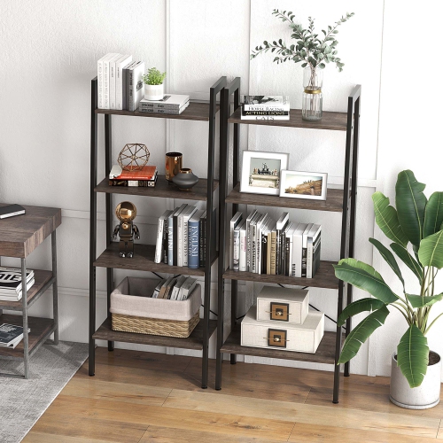 Costway 4-Tier Bookshelf Industrial Display Storage Shelf Plant Flower Stand Metal Frame Brown/Gray