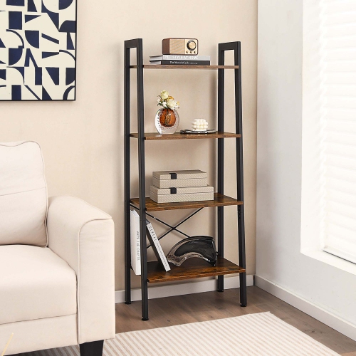 Costway 4-Tier Bookshelf Industrial Display Storage Shelf Plant Flower Stand Metal Frame Brown/Gray