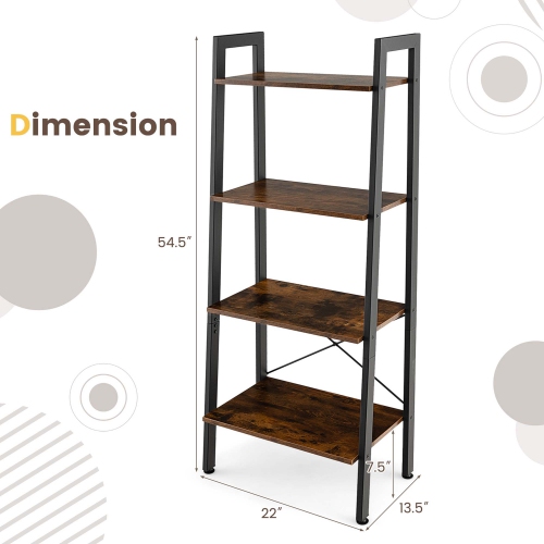 Costway 4-Tier Bookshelf Industrial Display Storage Shelf Plant Flower Stand Metal Frame Brown/Gray