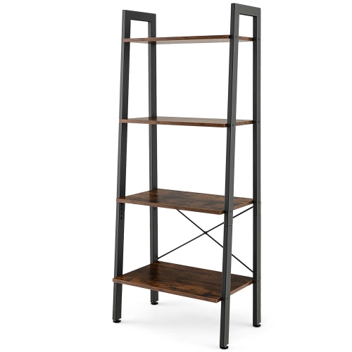 Costway 4-Tier Bookshelf Industrial Display Storage Shelf Plant Flower Stand Metal Frame Brown/Gray