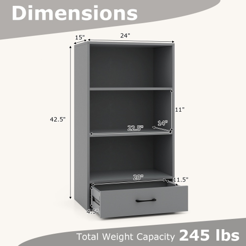 Costway 4-Tier Bookcase 48" Display Bookshelf Storage Organizer with Shelves & Drawer Grey/White/Natural