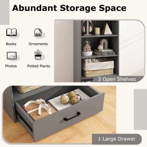 Costway 4-Tier Bookcase 48" Display Bookshelf Storage Organizer with Shelves & Drawer Grey/White/Natural