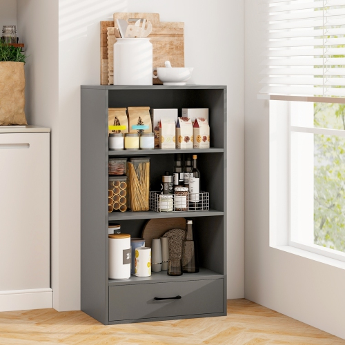 Costway 4-Tier Bookcase 48" Display Bookshelf Storage Organizer with Shelves & Drawer Grey/White/Natural