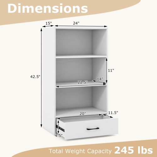 Costway 4-Tier Bookcase 48" Display Bookshelf Storage Organizer with Shelves & Drawer Grey/White/Natural