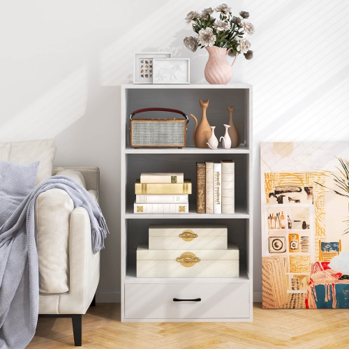 Costway 4-Tier Bookcase 48" Display Bookshelf Storage Organizer with Shelves & Drawer Grey/White/Natural