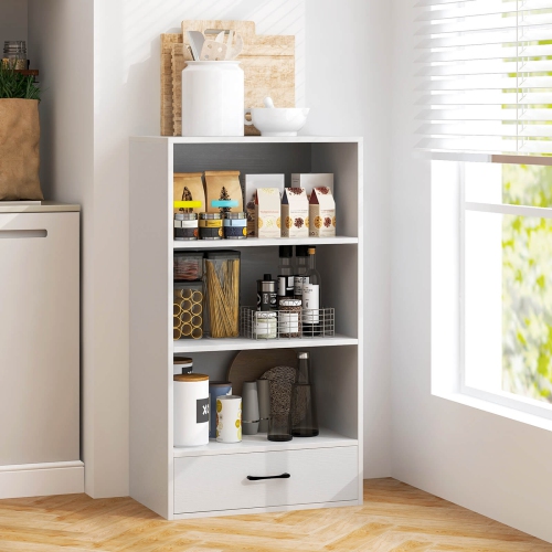 Costway 4-Tier Bookcase 48" Display Bookshelf Storage Organizer with Shelves & Drawer Grey/White/Natural