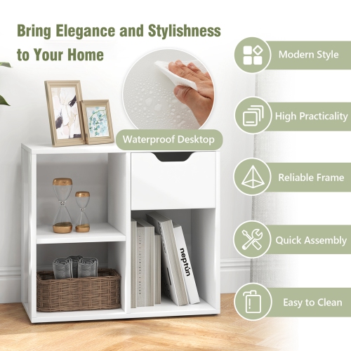 Costway 3-Cube Bookcase Organizer with 2-tier Wooden Storage Shelf & Pull-out Drawer