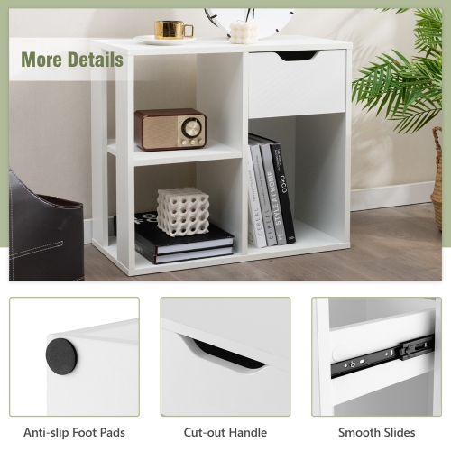 Costway 3-Cube Bookcase Organizer with 2-tier Wooden Storage Shelf & Pull-out Drawer