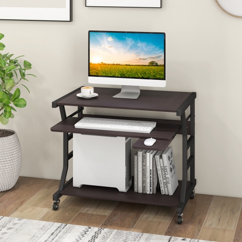 Costway 29.5" Mobile Computer Desk Rolling Laptop Cart with Pull-out Keyboard Tray & Shelf