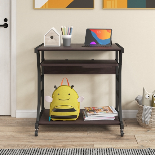 Costway 29.5" Mobile Computer Desk Rolling Laptop Cart with Pull-out Keyboard Tray & Shelf