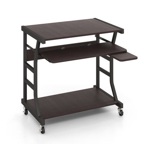 Costway 29.5" Mobile Computer Desk Rolling Laptop Cart with Pull-out Keyboard Tray & Shelf