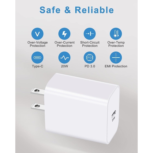 Apple Certified 3-Pack USB C Charger Block - 20W Fast Charger USB-C Power Adapter Wall Charger