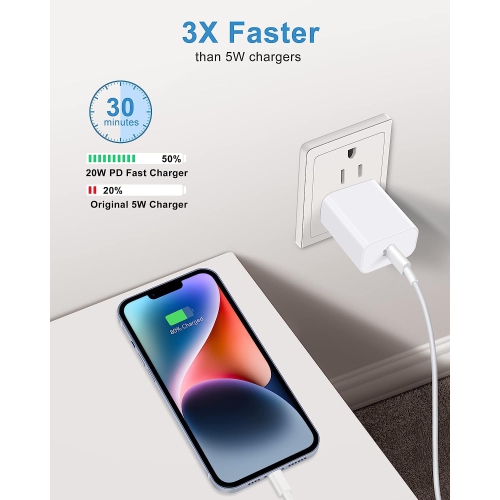 Apple Certified 3-Pack USB C Charger Block - 20W Fast Charger USB-C Power Adapter Wall Charger