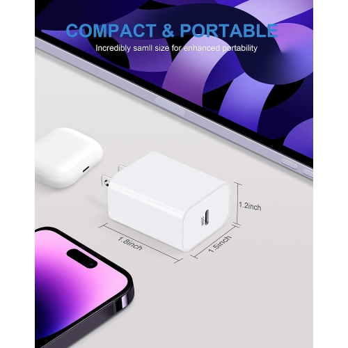 Apple Certified 3-Pack USB C Charger Block - 20W Fast Charger USB-C Power Adapter Wall Charger