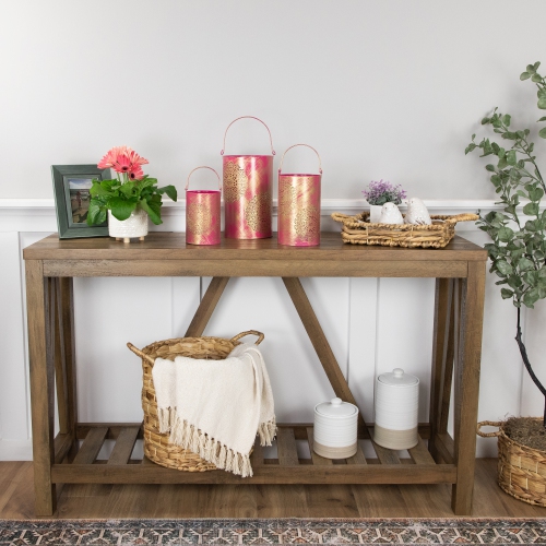 Set of 3 Fuchsia Pink and Gold Floral Laser-Cut Pillar Candle Lanterns
