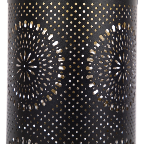 Laser-Cut Floral Pillar Candle Lanterns - 12" - Black and Gold - Set of 3