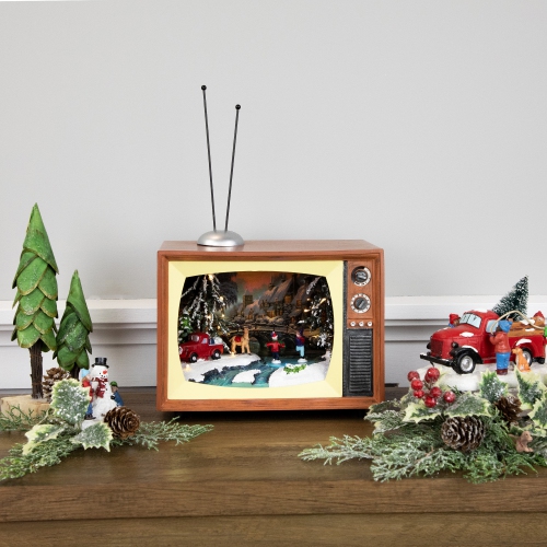 LED Lighted Animated Musical TV with Ice Skating Scene Christmas Display - 9.25"