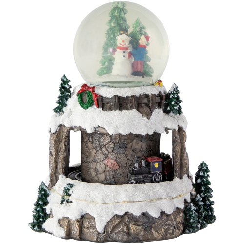 NORTHLIGHT  Led Lighted Animated And Musical Christmas Snowman And Train Snow Globe - 9.25"