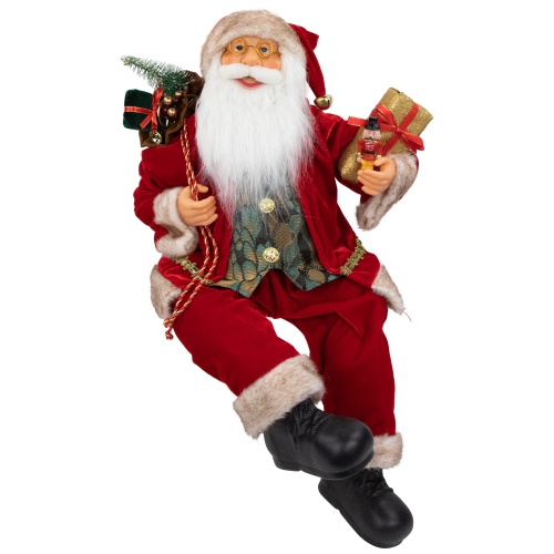 NORTHLIGHT  24" Sitting Santa Claus With Gift Bag And Presents Christmas Figure