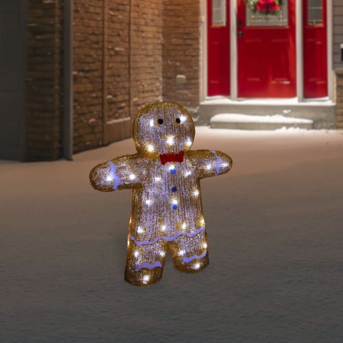 16" LED Lighted Acrylic Gingerbread Man with Bow Tie Christmas Decoration