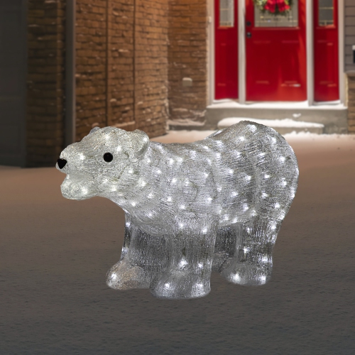 Lighted Commercial Grade Acrylic Polar Bear Outdoor Christmas Decoration - 28" - Pure White LED Lights