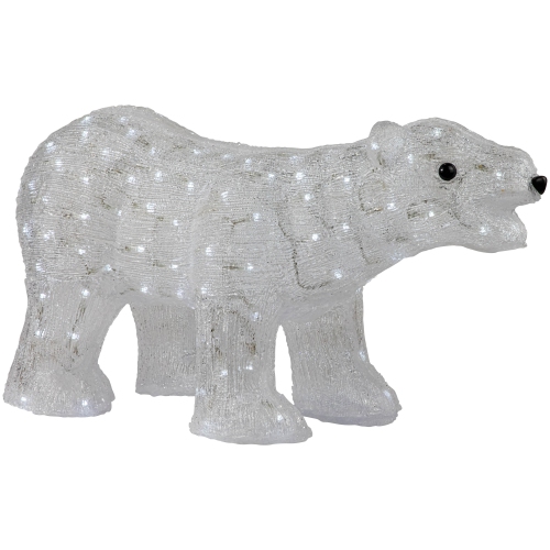 Lighted Commercial Grade Acrylic Polar Bear Outdoor Christmas Decoration - 28" - Pure White LED Lights