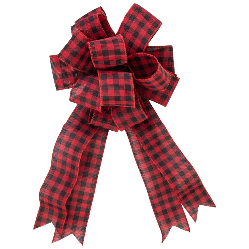 19" Buffalo Plaid Print 14 Loop Christmas Bow Tree Topper