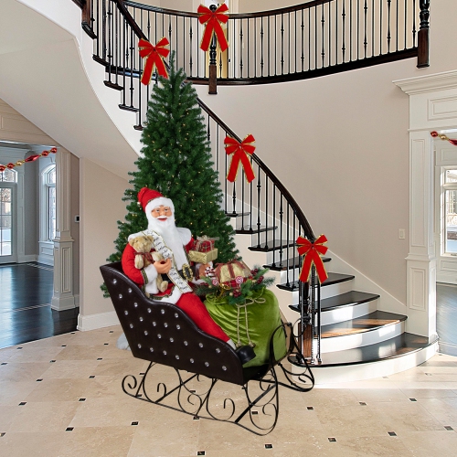 Animated and Musical Santa Claus in Jeweled Sleigh Commercial Christmas Decoration - 4'