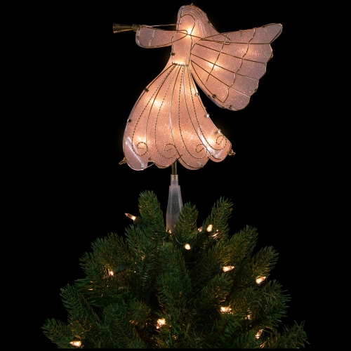 10" Gold Angel Tree Topper, Warm White Lights