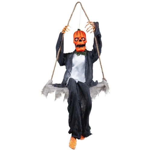 Animated Swinging Pumpkin Man Halloween Decoration - 30"