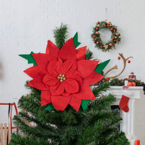 Red Poinsettia Tie-On Christmas Tree Topper Unlit - 14"
