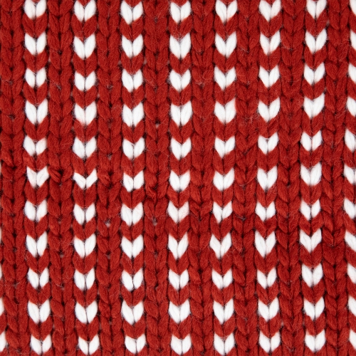 18" Red and White Knitted Square Throw Pillow with PomPoms