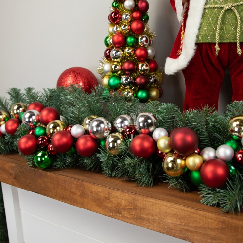 2-Finish Shatterproof Traditional Christmas Ball Garland - 6' X 3.5" - Multi-Color - Unlit