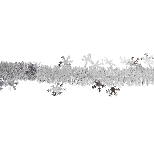 Commercial Christmas Tinsel Snowflake Garland - 50" x 2' - White and Silver - Unlit