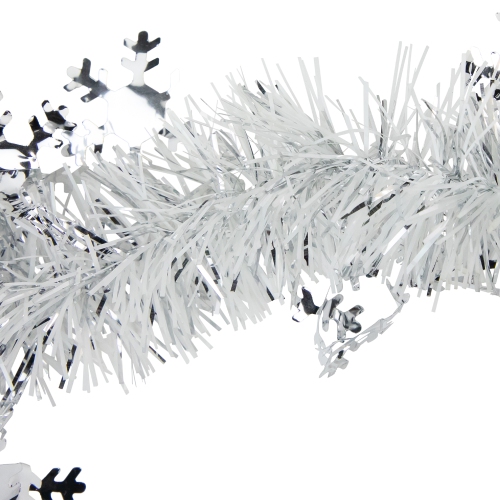 Commercial Christmas Tinsel Snowflake Garland - 50" x 2' - White and Silver - Unlit