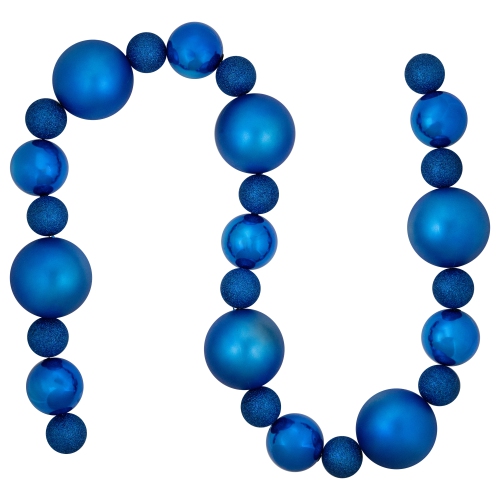 NORTHLIGHT  3-Finish Shatterproof Ball Christmas Garland - 6' X 4" - - Unlit In Blue